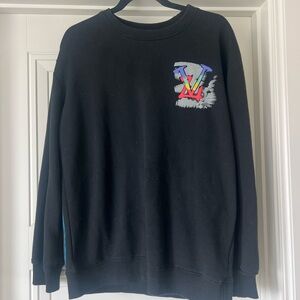 Louis Vuitton Black Crewneck Sweater with Multicolor LV Logo
